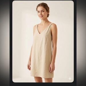 ONLY Vero Aris Beige Mini Dress with V-Neck